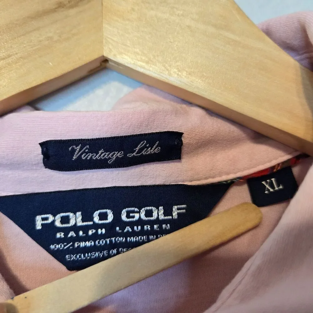 Polo Golf Ralph Lauren Vintage Lisle Pink Cotton Short Sleeve Mens Polo Shirt XL